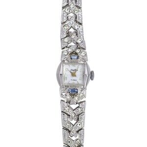 Lady Eterne Swiss Made Vintage 1990's Blue White Stone Bracelet Cocktail Watch